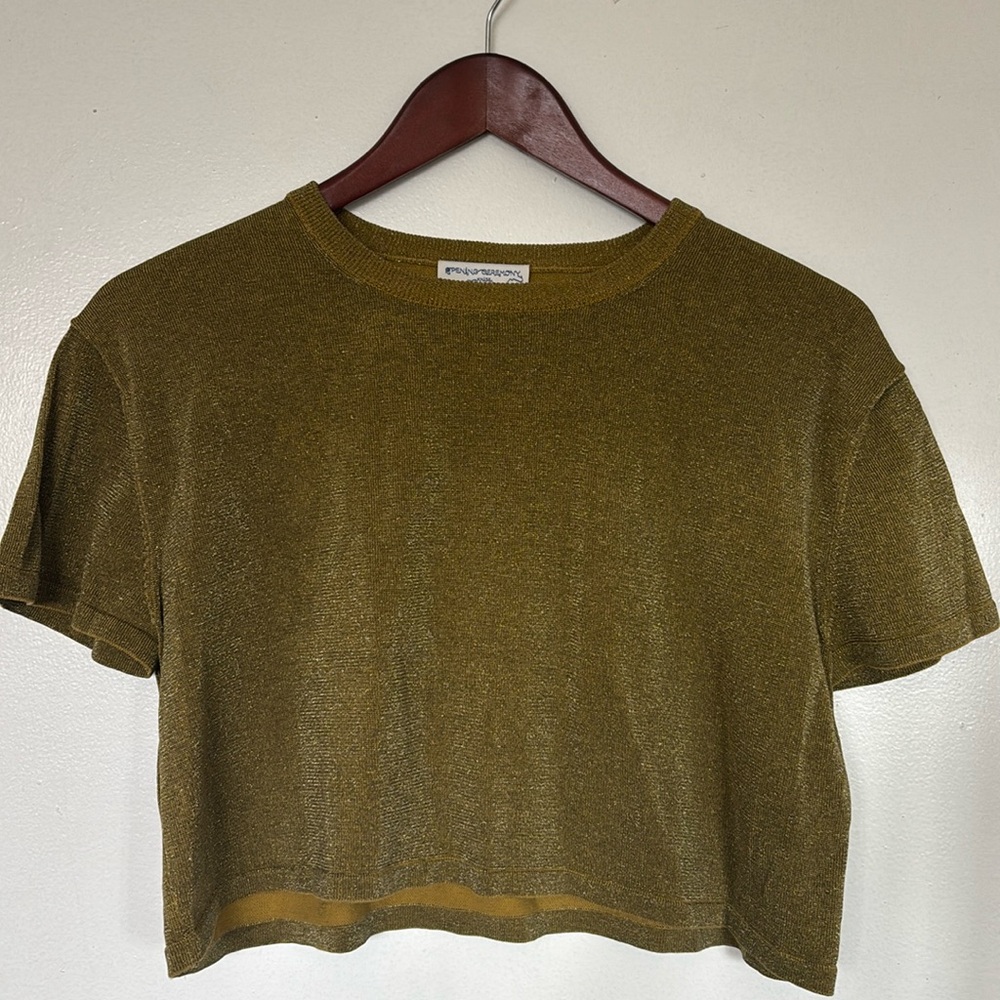 Opening Ceremony Metallic Gold Crop Top